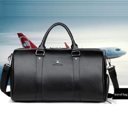 Duffel Bags Business Travel Bag Men's Handbag Cowhide Luggage Shoes Holder Large Capacity Trip Single Shoulderbag Black BrownDuffel