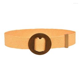 Belts Western Belt Brown Women Woven Elastic Casual Summer Solid Stretch Skinny With Wooden Buckle Kids BeltBelts Fred22