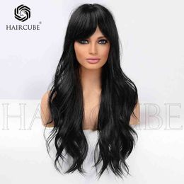 styled wigs UK - Hair Wigs Synthetic Wigs Style High Temperature Silk Synthetic Material Women's Wig Black Qi Bangs Long Wavy Curls Daily Application 220531