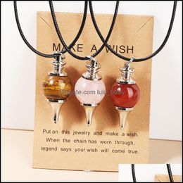 Pendant Necklaces Round Natural Stone Pendum Necklace Rose Quartz Crystal Make Wish Card Healing For Wome Baby Dhbat