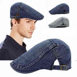 2021 Spring Autumn Jeans Beret Hat For Men Women Casual Unisex Newsboy Denim Beret Cap Mounted Sun Cabbie Flat Cap gorras J220722