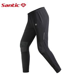 Santic Men's Cycling Pants Winter Fleece Thermal Biking Tights Windproof Reflective MTB Long Pants Men Sport Trousers Asain Size 220509