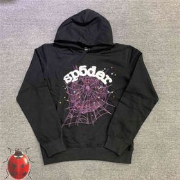 Sp5der Young Thug 555555 Hoodie Men Women High Quality Purple Spider Web Cap Sweatshirts Print Sp5der Tag