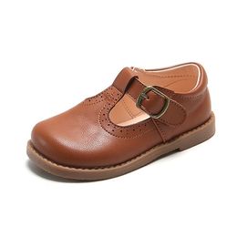 CUZULLAA Kids TStrap Hook Loop Casual Shoes For Girls Leather Shoes 16 Years Children Boys Fashion Flats Size 2130 220805