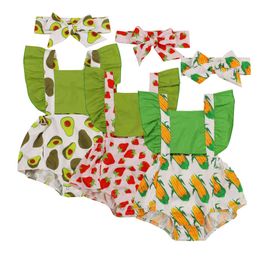 Summer Toddler Baby Girl Fruit Print Tassel Romper Jumpsuit Headband Outfits Set 