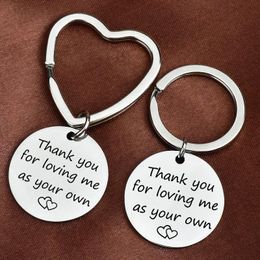 Keychains Fashionable Stainless Steel Round Keychain Thank You For Loving Me.. Stepparent Holiday Gift DIY Can Be Customizable Wholesale