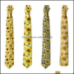 Bow Ties Fashion Accessories Sunflower Men 8Cm Necktie Slim-Fit Polyester Business Wedding Novelty Casual Gift Drop Delivery 2021 Segiu