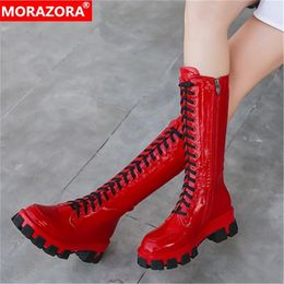 MORAZORA New arrival brand boots women lace up round toe platform knee high boots fashion solid color womens boots female 201110