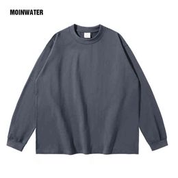 MOINWATER 2022 New Men 100% Cotton Long Sleeve T shirts Male Solid Basic Thick Casual Spring Autumn Dark Grey Tees Tops MMLT2201 T220808