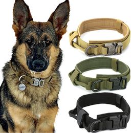 1.5" Solid Dogs Collar Tactical Adjustable Thick Training Military Pet Collar and Leash for Small Medium Large Dogs Accessories 201030