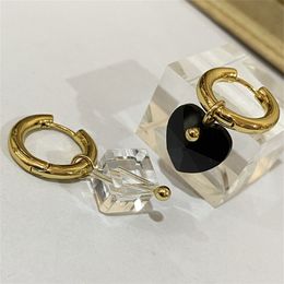 Black Love Transparent Square Stud Earrings Temperament High-End Asymmetric Fashion Trendy Brand All-Match Jewellery Accessories