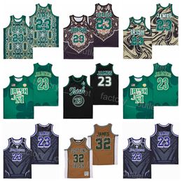 Movie High School Basketball LeBron James Marble Jersey 23 St Vincent St Mary Irish CROWN Brown Green Black Team Colour All Stitched Throwback Hip Hop Breathable