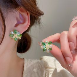 Dangle & Chandelier Green Crystal Glass Hand Beaded Spring Summer Stud Earring Trendy Party Jewelry