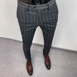 Men's Suits & Blazers Suit Trousers For Men High-quality Stripes Slim Dress Pants Fashion Casual Men's Clothing Formal Full Length Pants