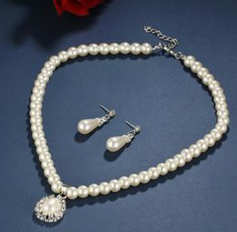 Ladies Vintage Water Drop Simulated Pearl Earring Necklace Womens Jewellery Set