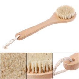 Wooden Handle Natural Bristle Dry Skin Exfoliation Body Brush Massager sxjun24