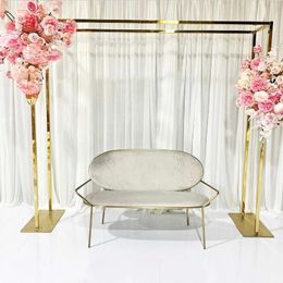 Party Decoration Decorative Flowers & Wreaths Shiny Gilded Iron Square Arch Shelf Screen Golden Wedding Props Background Flower Stand St