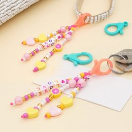 acrylic star beads Canada - Acrylic Beaded Heart Star Key Chains Bag Chain Plastic Pendant Pearls Keyring Lanyard Charm Jewelry Women Girls Accessories