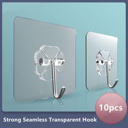 Hooks & Rails 10pcs Transparent Hook Household Kitchen Spoon Rack Wall Strong Seamless Bathroom Punch-free Universal Storage AccessoriesHook