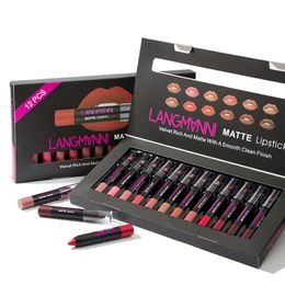 Langmanni 12pcs/set Matte Lipsticks Non-Stick Cup Waterproof Lasting Velvet Lip Gloss Cosmetics