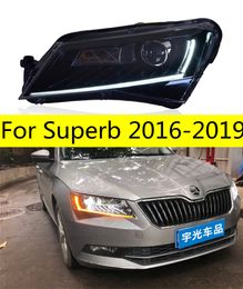 Car Styling Front Lamp for Superb Headlights 20 16-20 19 LED Turn Signal High Beam Daily Lights Angel Eyes Headlight Replacement
