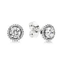 Authentic 925 Sterling Silver Stud Earrings Women mens Big CZ diamond Wedding Gift with Original box for Pandora Round Sparkle Halo Earrings set