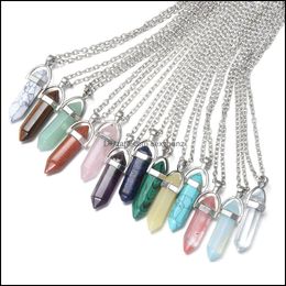 Pendant Necklaces Pendants Jewelry Sier Plated Natural Quartz Crystal Hexagonal Chakra Healing Point Pendum Stone Necklace Accessories Dro