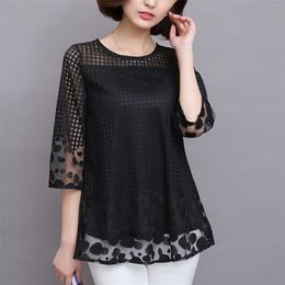 M-5XL Women Summer Blouses shirt Chiffon Women Tops Fashion Women Blouses Plus Size 4xl Blusas White Red Black Lace 811E 210326