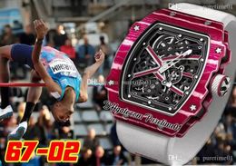 High Jump Mutaz Essa Barshim A23j Automatic Mens Watch NTPT Red White Carbon Ffiber Case Skeleton Dial Nylon Strap Super Edition Puretime01 6702A1