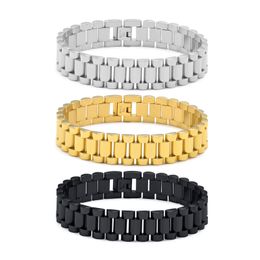 15mm 8.66'' Stainless Steel Bracelet Ladies Men's Wristband Chain Bracelets Hip Hop Gold / Silver / Black Strap Wrap bangle