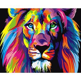 Painting By Numbers DIY Drop 40x50 50x65cm Colored lion head Animal Canvas Wedding Decoration Art picture Gift LJ200908