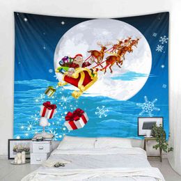 Christmas Wall Carpet Santa Giving Gifts Background Mounted Tapestry Holiday Decoration Home Big Blanket J220804