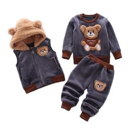 Clothing Sets Baby Boys And Girls Clothing Set Tricken Fleece Children Hooded Outerwear Tops Pants 3PCS Outfits Kids Toddler Warm Costume Suit 220826