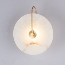 Wall Lamp Round Natural Marble LED Personality Home Decoration Bedside Bedroom Aisle Sconce Surface Mount 110-240VWall