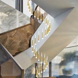 Pendant Lamps Chandelier For Ladder Lighting Stairs Modern Simple LOFT Stairwell Villa Lustre Home Decor