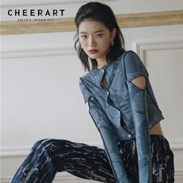 CHEERART Mesh Crop Blouse Women Fall Hollow Out Cardigan Long Sleeve See Through Top Fashion Clothes 220516