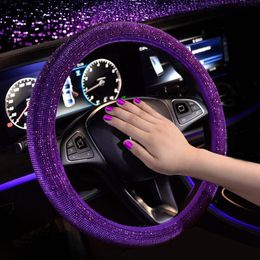 Steering Wheel Covers Luxury Crystal Purple Red Car Women Girls Diamante Rhinestone Covered Steering-Wheel AccessoriesSteering