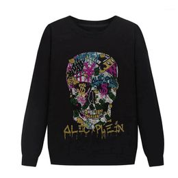 Classic Colour Skull Men's Hoodie Oversized Hoody Winter 2022 Casual Long Sleeve Cotton O-Neck Rhinestone Trip Yellow Pullover Hoodies & Swea