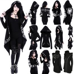 Gothic Punk Print Hoodies Sweatshirts Women Long Sleeve Jacket Zipper Coat Autumn Winter Female Casual Hoodie Oversized Hood LJ200815