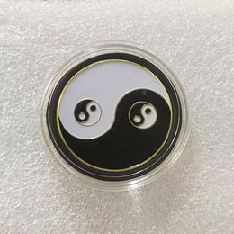 Gifts Chinese Tai Chi Black White Taoism sign ancient Eight Diagrams Gold Coin Collection Poker Card Guard With Coin Capsule.cx