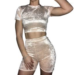 Women's Tracksuits Gold Velvet 2 Piece Set For Women Outfits 2022 Summer Sportswear Crop Tops Evening Party Pant And Top Clothing