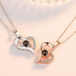 Photo Proyection Gifts 100 Languag I Love You Memory Projection Zircon Pendant Necklace Women Choker Valentine Day Jewellery Gift