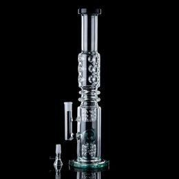 Black Lackgreen Straight Tube Hookahs Big Bong Donut Perc Dab Oil Rigs 14mm Female Joint Thick Glass N Holes Percolator Smoking Acessories With Bowl WP2191