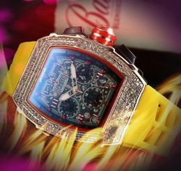 ICE-Out Bling Diamonds Ring Men Hip Hop Quartz Watches Men's Leisure High Quality Top Luxury Sports Chronograph Clock Rubber Belt Fashion Wristwatch Montre homme