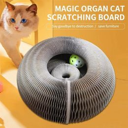 Round Cats Scratching Board With Toy Bell Ball Pet Supply Kitten Toy Folding Corrugated Cats Nest Magic Organ Cats Scratch Board 220510