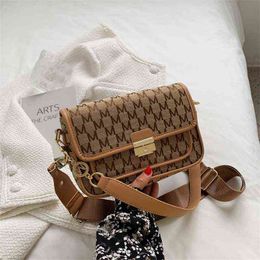 HBP Evening Bags Letter Printed Plaid Canvas Shoulder for Women Wide Band Crossbody Bag Female Small Square Wallet and Handbag Trended Brand 220727