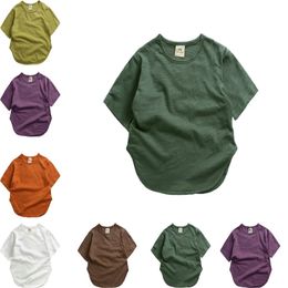 Toddler Baby Girl Basic Solid Color Crewneck T-Shirt Kids Short Sleeve Soft Cotton Casual Tee Tops Children Clothes for 1-7Years