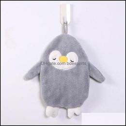 Cleaning Cloths Household Tools Housekee Organization Home Garden Hand Towel Coral Fleece Cartoon Penguin Dry Cloth Hangable Soft Convenie