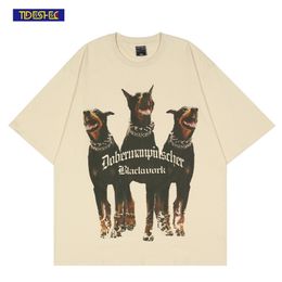 Mens Streetwear Spring Summer Tshirt Cotton Letter Dog Print T Shirt Oversized Fashion Casual Men Women Couple Tee Top 220610