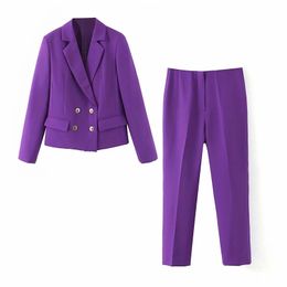 2020 spring and autumn new casual women's suit pants twopiece Fashion Purple Short Ladies Blazer Elegant trousers T200818